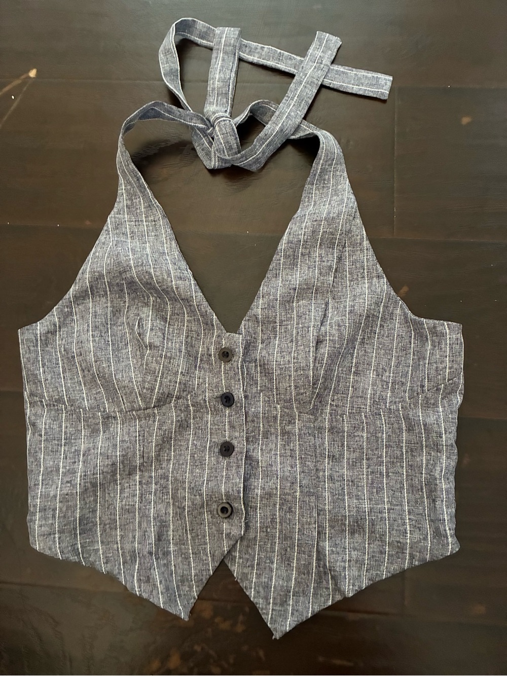SHEIN Navy Pinstripe Halter Crop Vest